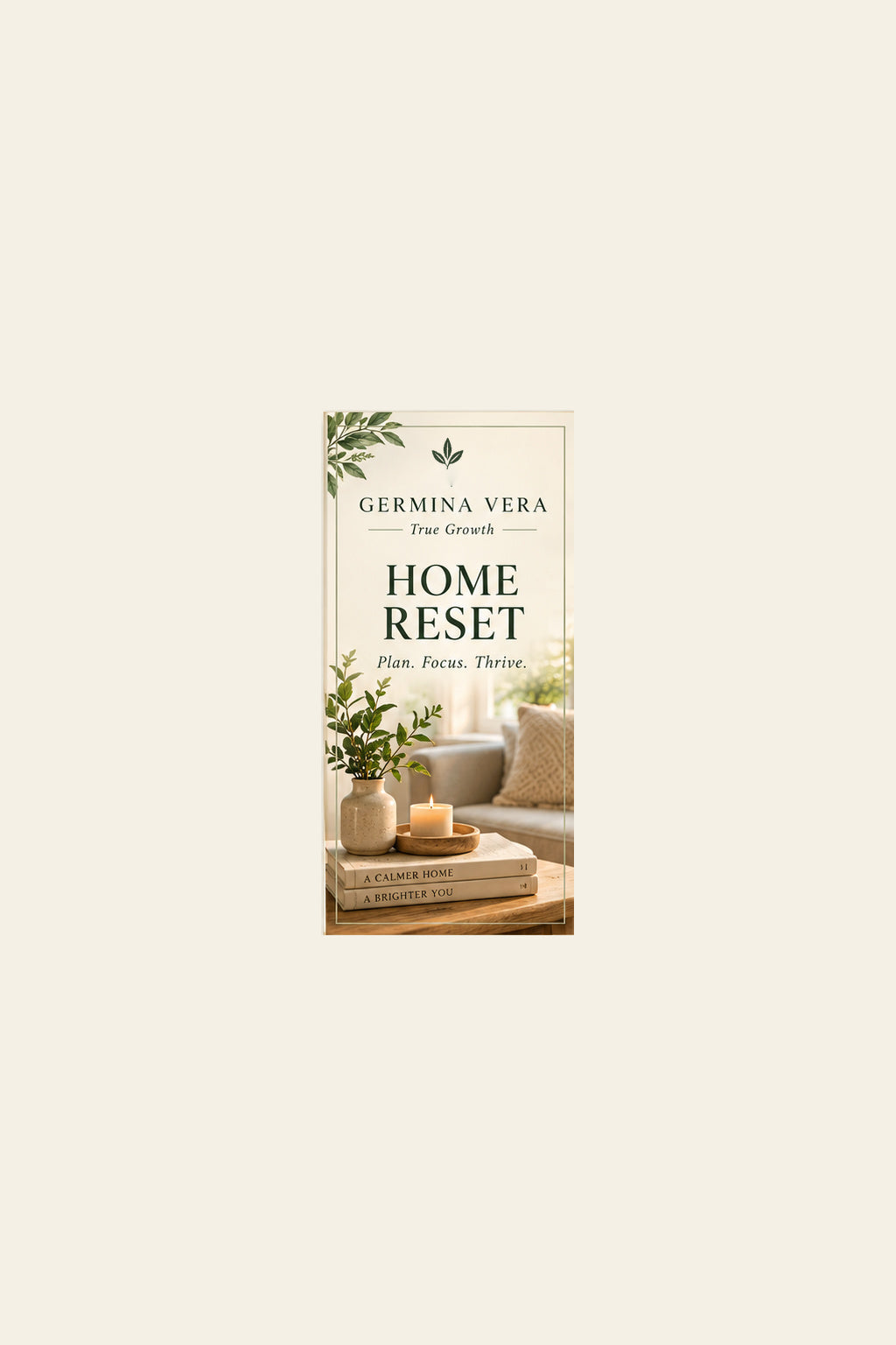 Germina Vera Home Reset cover with approved sprout logo, standardized 2:3 size